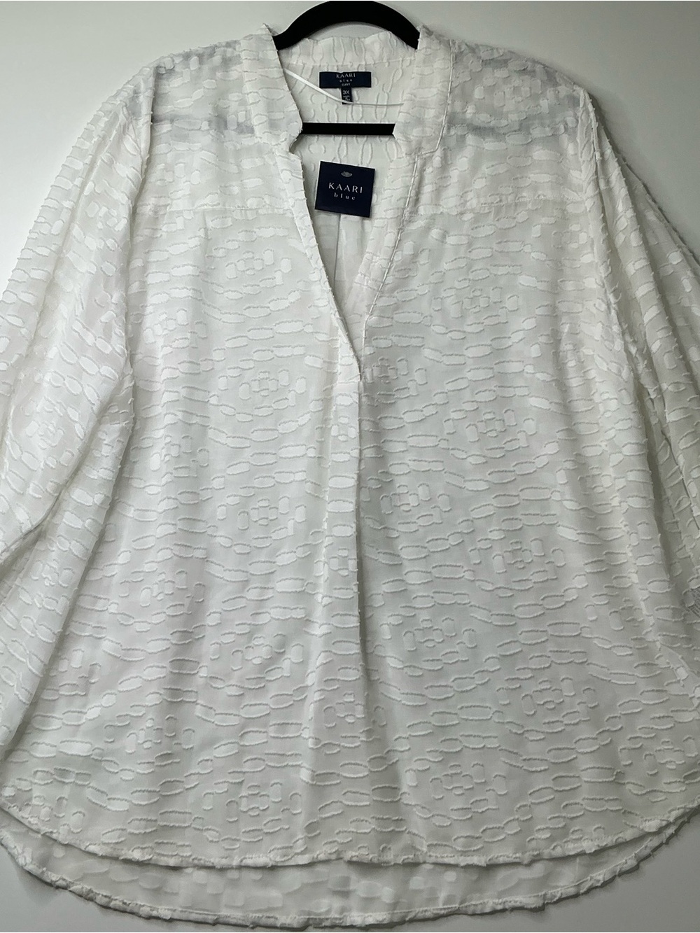 Kaari Blue Women’s Blouse Curvy V-neck Long Sleeve Sheer Textured Size 3X New